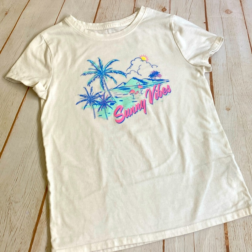 Cat & Jack Off-White Summer Vibes Retro Tropical Pastel Print Basic Tee